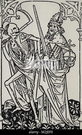 La danse de mort. La mort et l'empereur. Imprimé par Antoine Verard, France, 15e siècle. Banque D'Images
