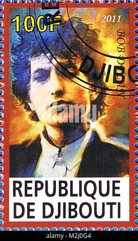 DJIBOUTI - circa 2011 : un timbre-poste imprimé dans la République de Djibouti montrant Bob Dylan, circa 2011 Banque D'Images