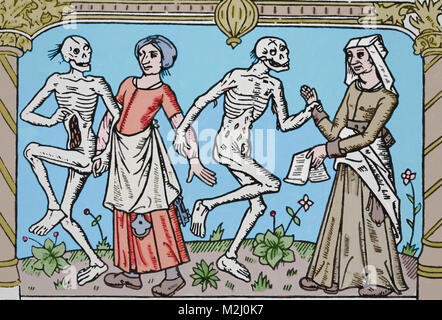 La danse de mort de femelles. Imprimé par Antoine Verard, France 1486. Banque D'Images
