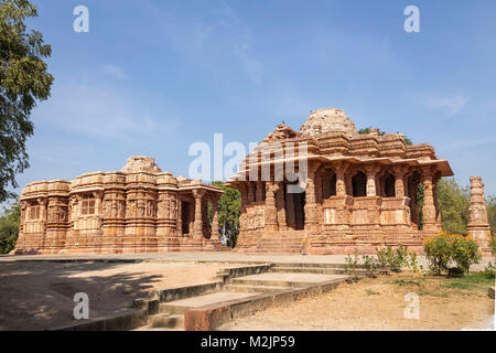 Mehsana District,Gujarat India-December,05, 2014 Une vue d'ensemble de Sabha Mandap et Guda à Modhera Mandap. Banque D'Images