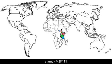 Les pays membres de la communauté de l'Afrique les drapeaux sur la carte du monde avec les frontières nationales Banque D'Images