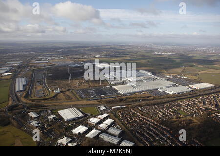 Une vue aérienne de Nissan Motor Manufacturing UK, une grande usine de fabrication de voiture près de Sunderland Banque D'Images