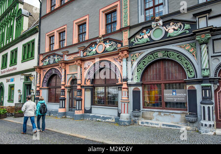 Cranach-Haus, style Renaissance, à Markt (place du marché) à Weimar, Thuringe, Allemagne Banque D'Images