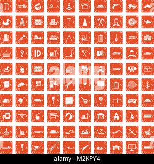 100 icons set camion orange grunge Illustration de Vecteur