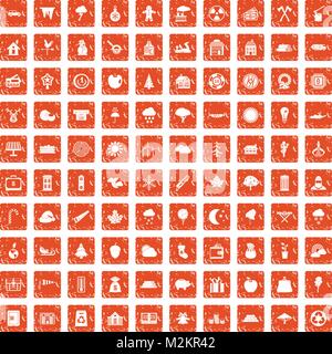 100 icons set bûcheron grunge orange Illustration de Vecteur