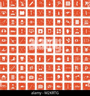 Treatmet 100 medical icons set grunge orange Illustration de Vecteur