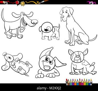 Illustration Cartoon noir et blanc de personnages animaux Chiens Livre à colorier Jeu Illustration de Vecteur