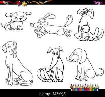 Illustration Cartoon noir et blanc de personnages animaux Chiens Livre à colorier Jeu Illustration de Vecteur