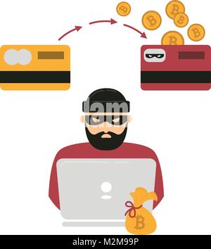 Hacker, ordinateur portable et vol cryptocurrency bitcoin Illustration de Vecteur
