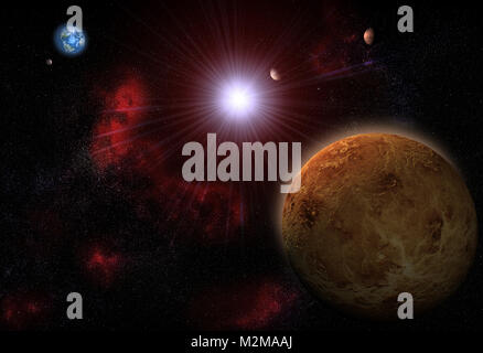 De rendu 3D du système solaire avec Vénus, Mercure, la terre, la Lune et Mars Banque D'Images