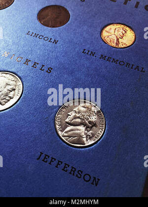 Vintage United States Coins en coin Dossier de collection Banque D'Images