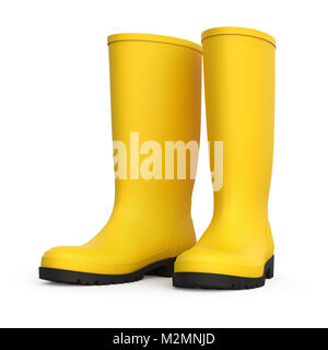 Une paire de bottes de pluie jaune isolé sur fond blanc le rendu 3D Banque D'Images