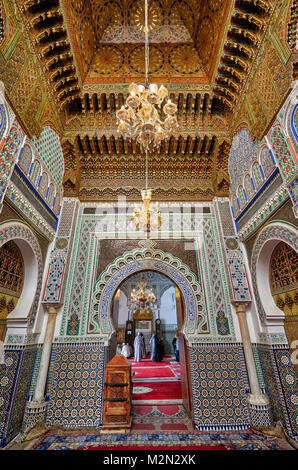 Interior shot de zaouïa de Moulay Idriss, Fès, Maroc, Afrique Banque D'Images