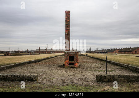 L'ex-allemand nazi de concentration et d'extermination d'Auschwitz Birkenau camp II . Banque D'Images