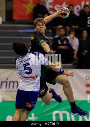 Granollers, Espagne. Février 7 Février, 2018. Match de Handball Ligue ASOBAL espagnole entre BM. Granollers et Helvetia Anaitasuna. Crédit : Gabriel Ceretta UKKO Images/Alamy Live News Banque D'Images