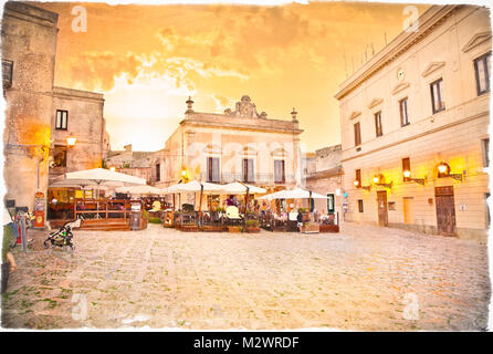 Erice place principale avec des boutiques et des restaurants touristiques, près de Trapani, Sicile, Italie. Banque D'Images