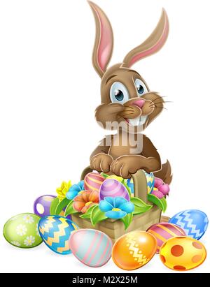 Lapin de Pâques avec panier d'Œufs Illustration de Vecteur