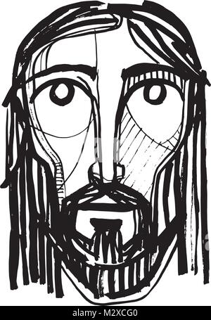 Hand drawn vector illustration d'encre de Jésus Christ Face Illustration de Vecteur