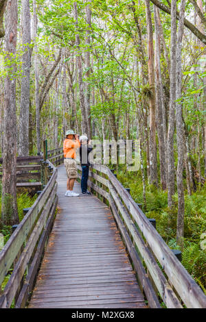 Les gens sur promenade à Six Mile Cypress Slough Preserve à Fort Myers, Floride dans le Ubnited Membres Banque D'Images