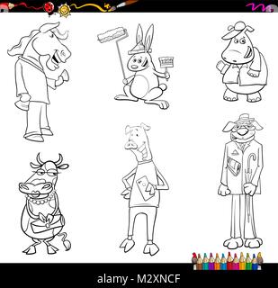 Dessin animé en noir et blanc Illustrations de conte de fées ou animal fantastique jeu de caractères Coloring Book Illustration de Vecteur