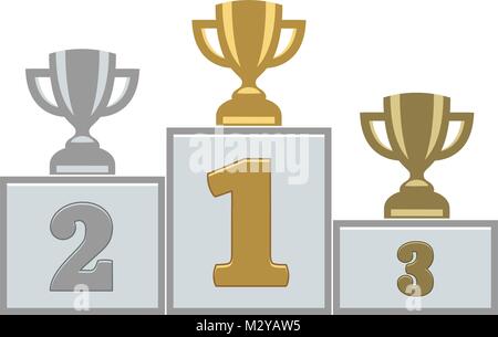 Lauréats vecteur podium avec des première, deuxième et troisième places. Le socle pour l'or, argent et bronze champions. concours étapes concept avec trophy tasses Illustration de Vecteur
