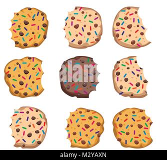 Vector set de cookies aux pépites de chocolat avec nutrifer isolé sur fond blanc. des biscuit mordu choc collection cookie Illustration de Vecteur