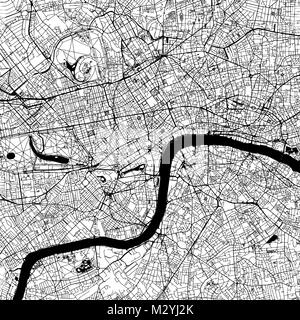 Le centre-ville de Londres Carte vectorielle, Version monochrome oevre Contour pour l'infographie, l'arrière-plan des rues et voies d'eau noire Illustration de Vecteur