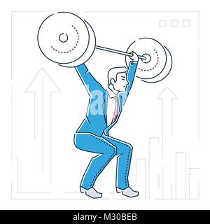 Businessman levage d'une barre lourde - ligne style design illustration isolé Illustration de Vecteur