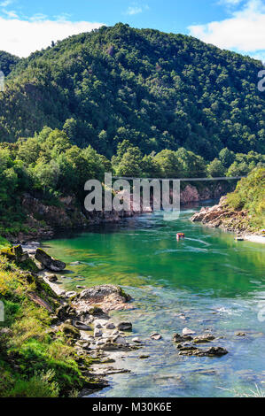 Long pont suspendu sur la Gorge de Buller, île du Sud, Nouvelle-Zélande Banque D'Images