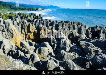 Belle Rock formation, Paparoa National Park- Pancake rocks, île du Sud, Nouvelle-Zélande Banque D'Images