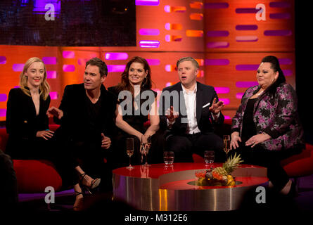 (De gauche à droite) Saoirse Ronan, Eric McCormack, Debra Messing, Rob Beckett et Keala régler pendant le tournage de The Graham Norton Show à la London Studios, à être diffusé sur BBC One le vendredi. Banque D'Images