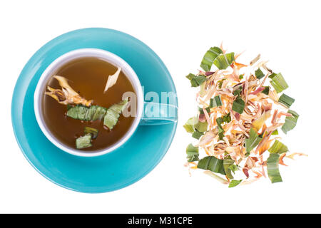 Tasse verre bleu avec herb Banque D'Images