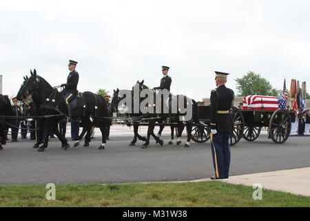 ARLINGTON, Virginie - un caisson, qui contient les restes de six anciens combattants non réclamés à partir de toutes les branches de l'armée, arrive au Columbarium du Cimetière National d'Arlington court n°9, 9 mai 2013. Les vestiges ont été les premiers à être enterré au nouveau columbarium, dont la construction a été supervisée par la Norfolk District, U.S. Army Corps of Engineers. Cour de columbarium n° 9, qui contient 20 296 niches, s'étend sur plus de 2 hectares et est le plus grand d'un columbarium au cimetière. (U.S. Photo de l'armée/Kerry Solan) 130509-A-ET072-002 par norfolkdistrict Banque D'Images