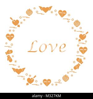 Cute vector illustration avec différents symboles romantique disposées en cercle. Pour la conception de l'affiche, flyer, bannière ou imprimer. Illustration de Vecteur