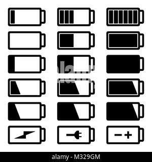 Télévision batterie icône noire vecteur illustration isolé sur fond blanc eps10. Les symboles du niveau de charge de la batterie, basse et complet. Illustration de Vecteur