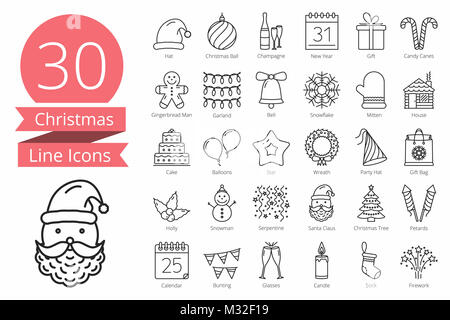 30 icônes de ligne de Noël, vector illustration eps10 Banque D'Images