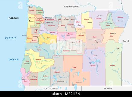 Administrative et politique de l'oregon carte vectorielle Illustration de Vecteur