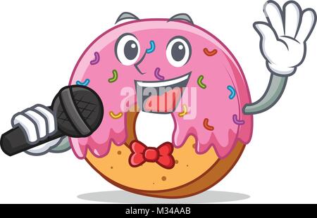 Chantant Donut mascot cartoon style Illustration de Vecteur