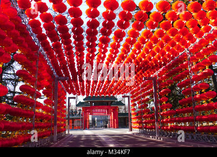 Beijing, Beijing, Chine. Feb 8, 2018. Beijing, Chine 8 février 2018 : Le lac Longtan Park est décoré pour la foire du temple qui se tiendra lors du Festival du printemps. Crédit : SIPA Asie/ZUMA/Alamy Fil Live News Banque D'Images