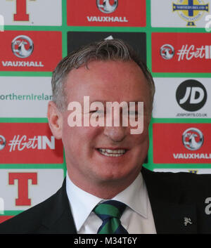 Belfast, Royaume-Uni. Feb 9, 2018. Stade national de football à Windsor Park, Belfast, Irlande du Nord. 09 février 2018. L'Association de football irlandais a annoncé officiellement aujourd'hui que l'Irlande du manager Michael O'Neill avait signé une prolongation de contrat de quatre ans. Crédit : David Hunter/Alamy Live News Banque D'Images