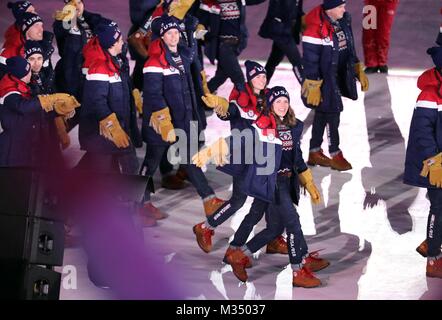 , PyeongChang, Corée du Sud. Feb 9, 2018. L'équipe américaine des marches en lors de la cérémonie d'ouverture pour le Jeux Olympiques d'hiver de Pyeongchang 2018, tenue au Stade olympique de PyeongChang. Crédit : Scott Mc Kiernan/ZUMA/Alamy Fil Live News Banque D'Images