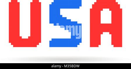 Rouge et bleu pixel art usa text Illustration de Vecteur