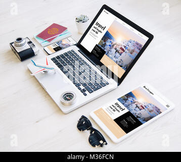 Site web de l'agence de voyage resposive avec certains articles essentiels desgin Banque D'Images