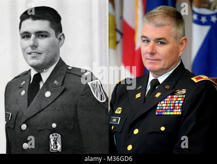Centre de la Garde nationale d'argile, Marietta, Ga, 1 octobre 2016 - une image composite de Jeff Edge. Sur le droit à la Slt et diplômé de l'Institut militaire de la Géorgie La classe 25 au 15 août 1986. Sur la droite le Colonel Edge le jour de sa retraite le 1er octobre 2016. Photo de la Garde nationale de Géorgie par le capitaine William Carraway / publié le Colonel Edge hier et aujourd'hui par la Garde nationale de Géorgie Banque D'Images