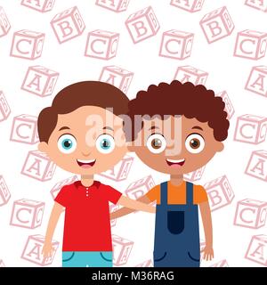 Boys smiling hugging happy kids meilleurs amis Illustration de Vecteur