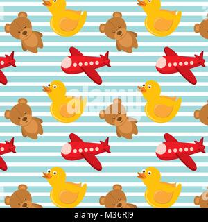 Les jouets en peluche et avion canard en caoutchouc design bakground Illustration de Vecteur