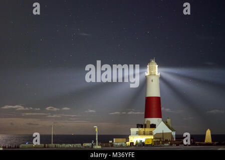 Portland Bill Lighthouse at night, à l'Île de Portland, UK Banque D'Images