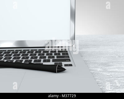 Stylo numérique et l'ordinateur portable, travail, graphiques, idée. Bureau en bois Banque D'Images