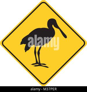 Roseate spoonbill signe de la circulation des animaux silhouette vector illustration jaune Illustration de Vecteur