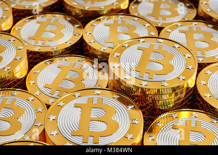 Piles de Bitcoin - 3D Rendering Banque D'Images